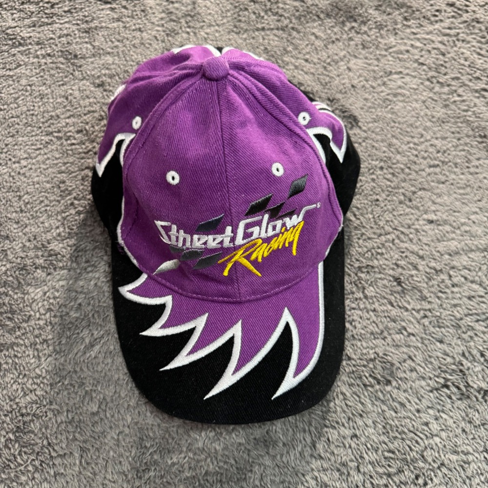 StreetGlow Racing Vintage Hat Purple Black Flame Embroidered Adjustable Cap